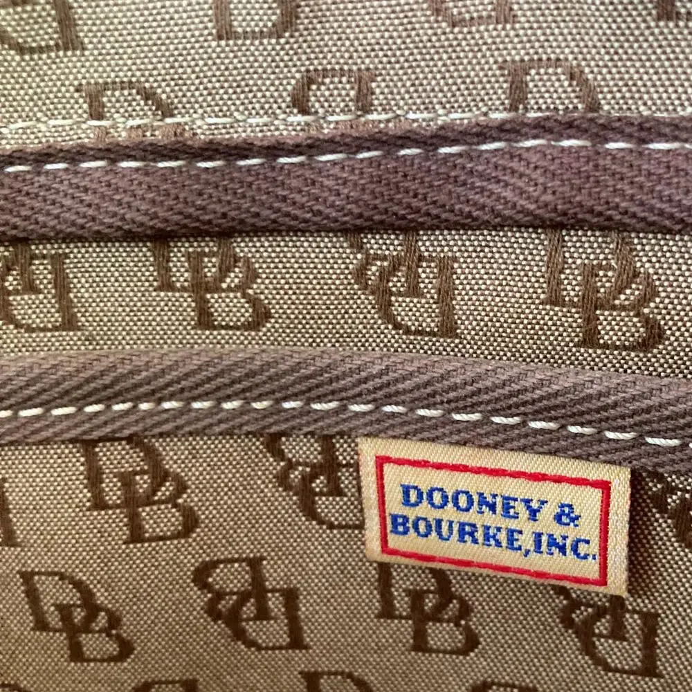 Y2K Dooney Monogram Canvas Tote | Preppy Neutral Shoulder Bag with Leather Trim - Picture 13 of 16
